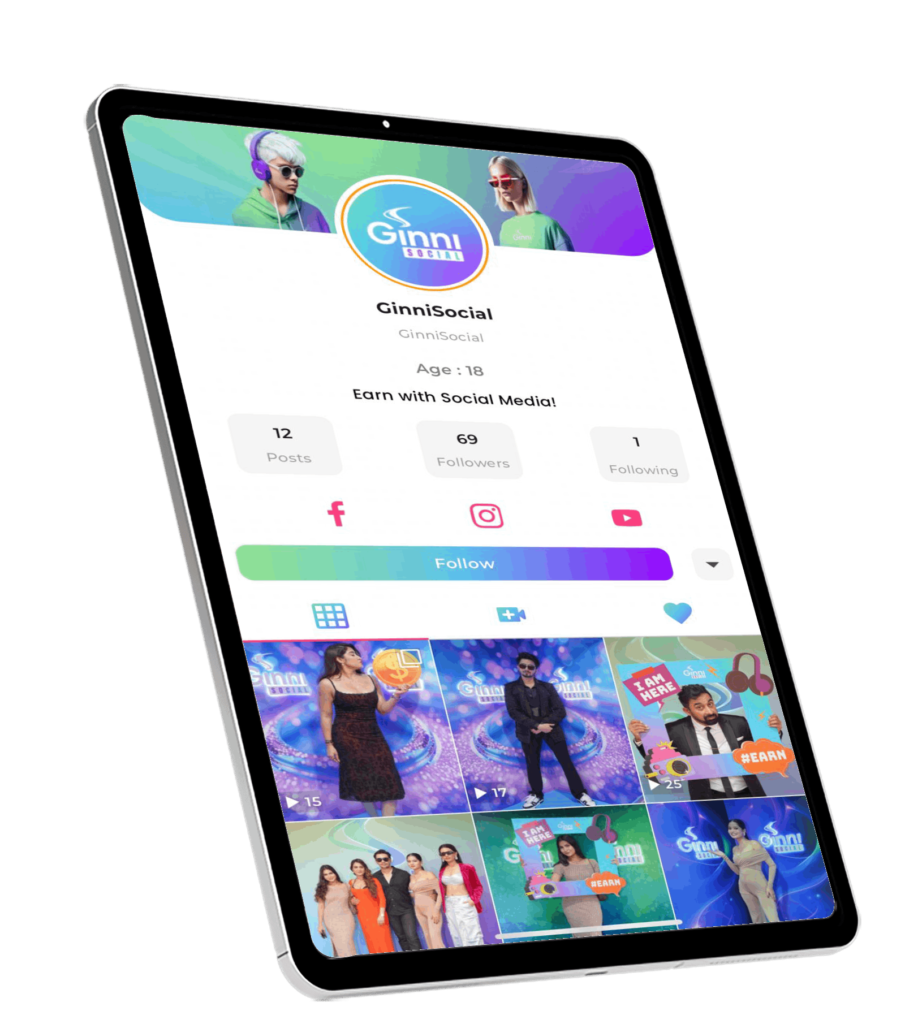 Ginni Social app on tablet showing earnings